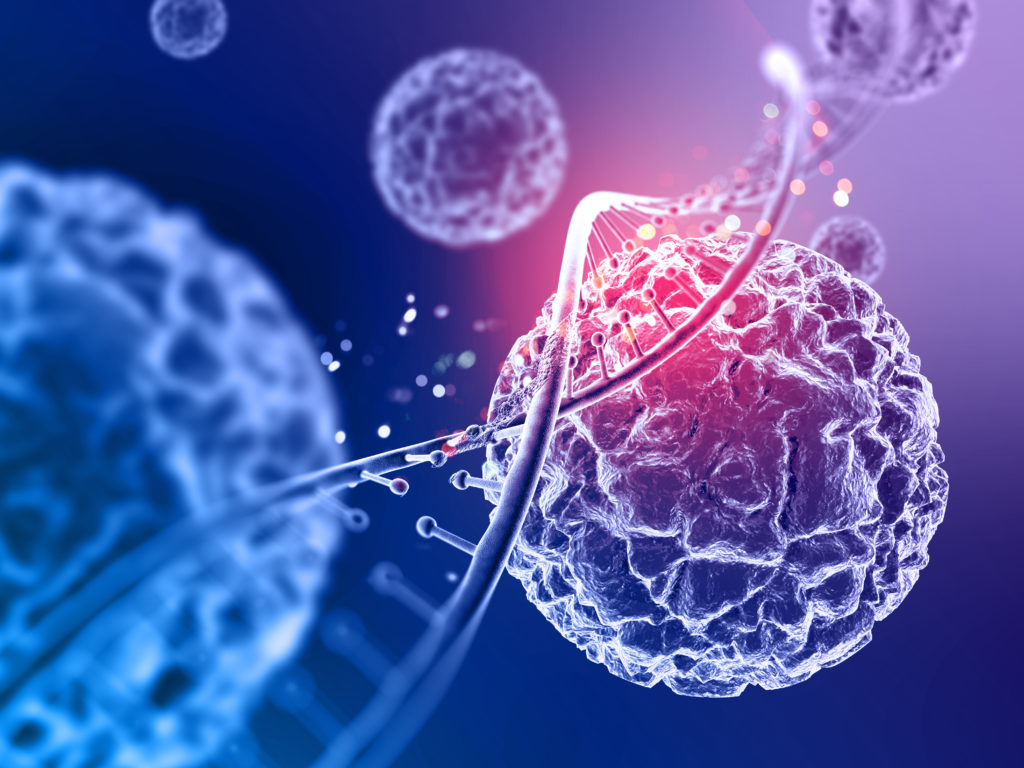 3d render of a medical background with close up of virus cells and DNA strand