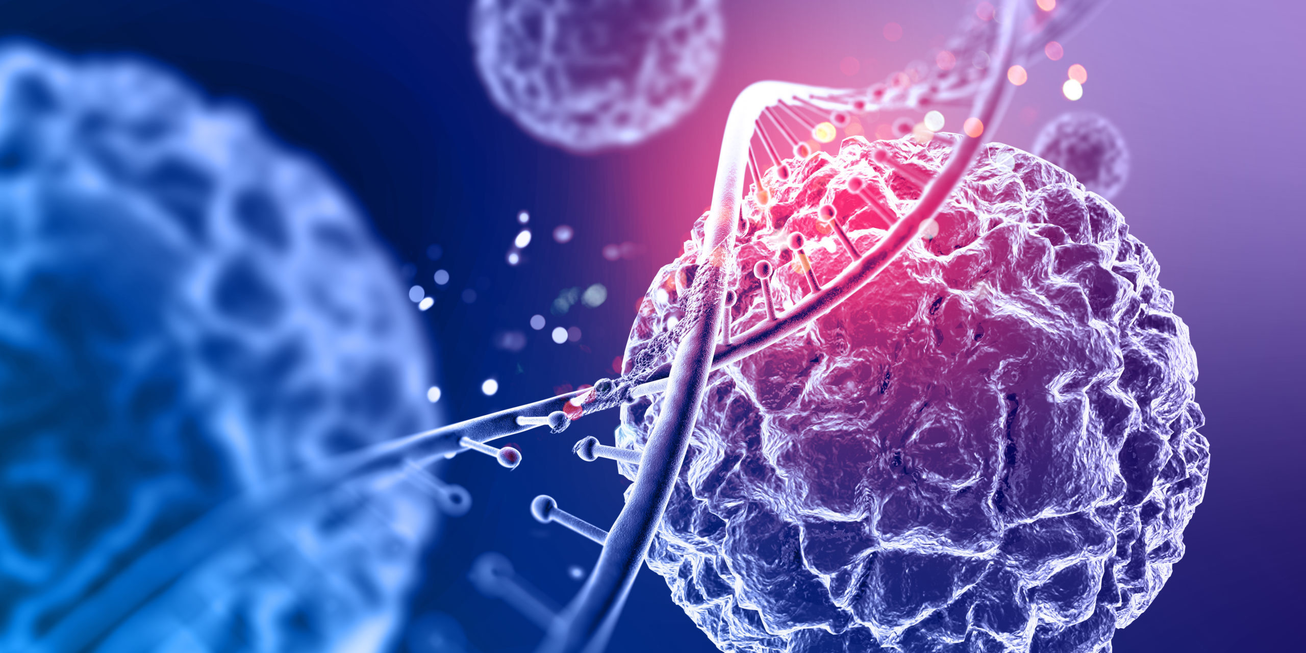 3d render of a medical background with close up of virus cells and DNA strand